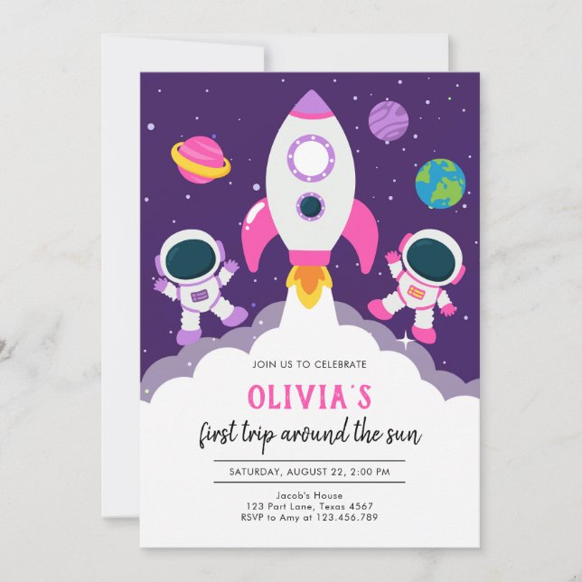Outer Space Astronaut Planet Galaxy Birthday Invitation (Front)
