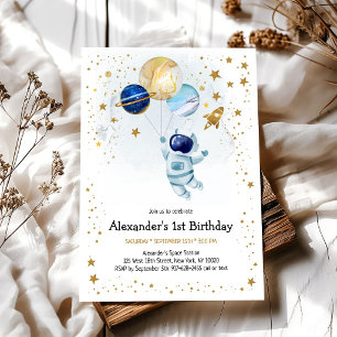 Outer Space Astronaut Planet Galaxy Birthday Invitation