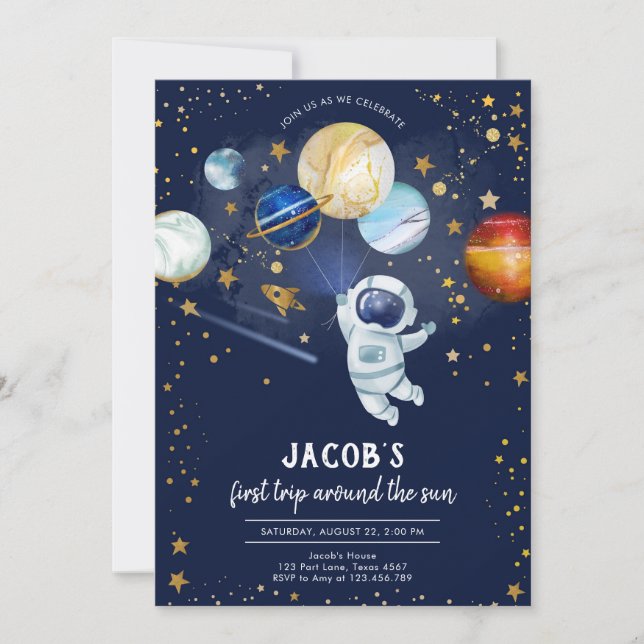 Outer Space Astronaut Planet Galaxy Birthday Invitation (Front)
