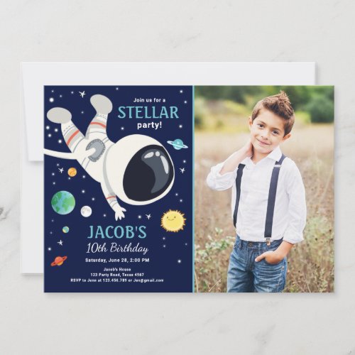 Outer Space Astronaut Planets Galaxy Boy Birthday Invitation