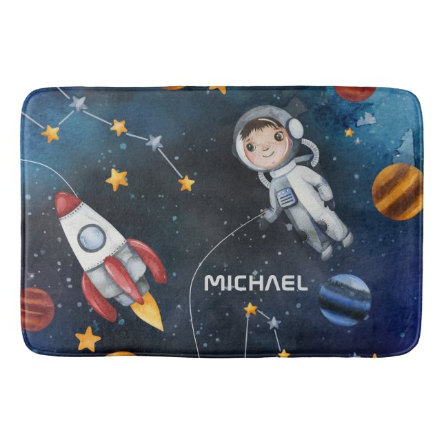 Outer Space Astronaut Shuttle Personalized  Bath Mat (Front)