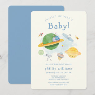 Outer Space Astronaut Spaceship Baby Shower Invitation