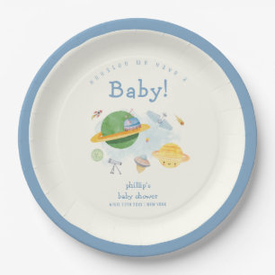 Outer Space Astronaut Spaceship Boy Baby Shower Paper Plates