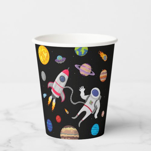 Outer space astronaut spacewalk planets birthday paper cups