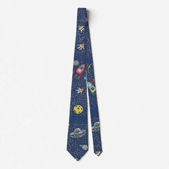 Outer Space Astronauts and Spaceships Neck Tie (Front)