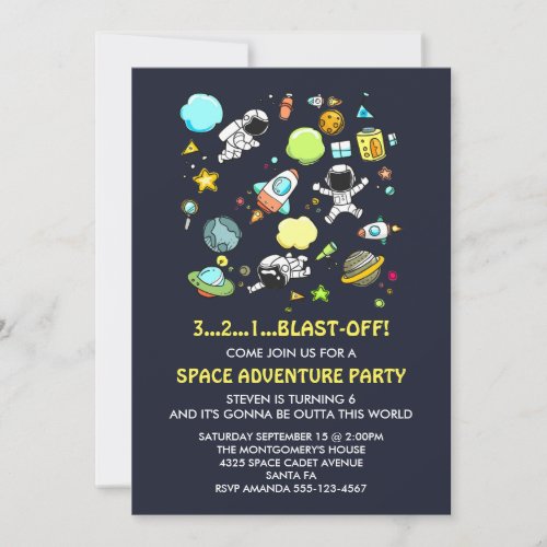 Outer Space Astronauts  Rocket Ships Birthday Invitation