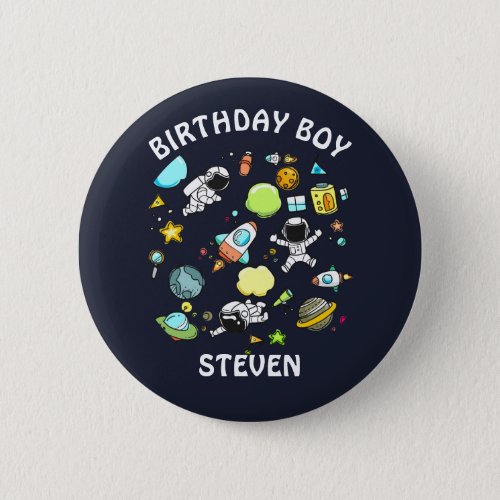 Outer Space Astronauts  Rockets Pattern Birthday Button
