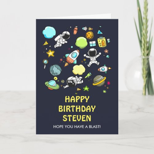 Outer Space Astronauts  Rockets Pattern Birthday Card