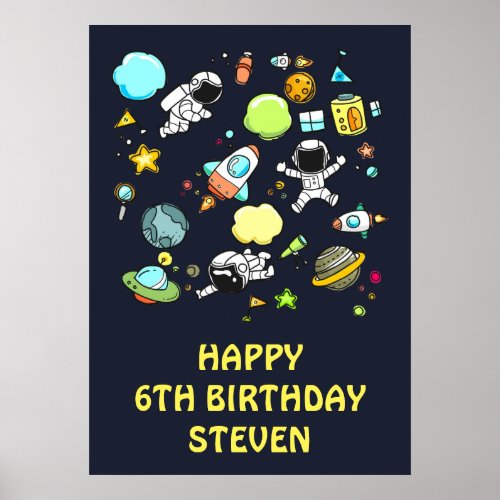 Outer Space Astronauts  Rockets Pattern Birthday Poster