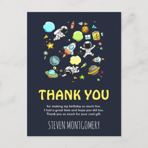 Outer Space Astronauts  Rockets Pattern Thank You Postcard