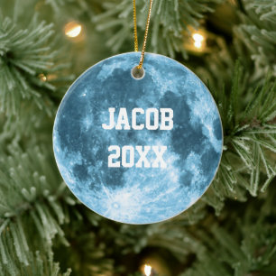 Outer Space Astronomy Astronaut Custom Name Moon Ceramic Ornament