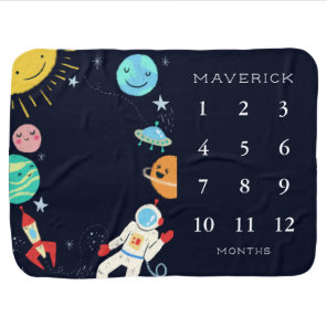 Outer Space Baby Boy Monthly Milestone Baby Blanket