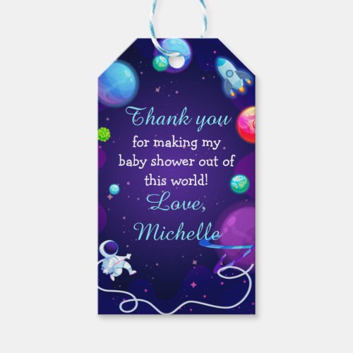 Outer Space Baby Shower Blue Astronaut Planet Gift Tags