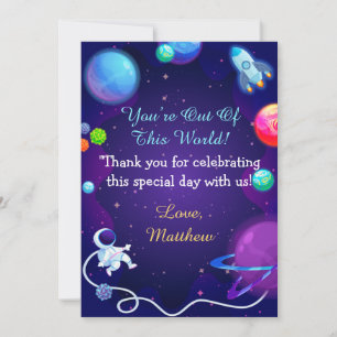 Outer Space Baby Shower Blue Astronaut Planet Thank You Card