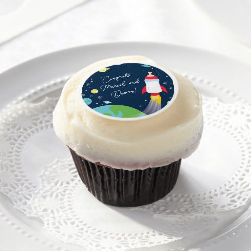 Outer Space Baby Shower Bottle Rocket Spaceship Edible Frosting Rounds