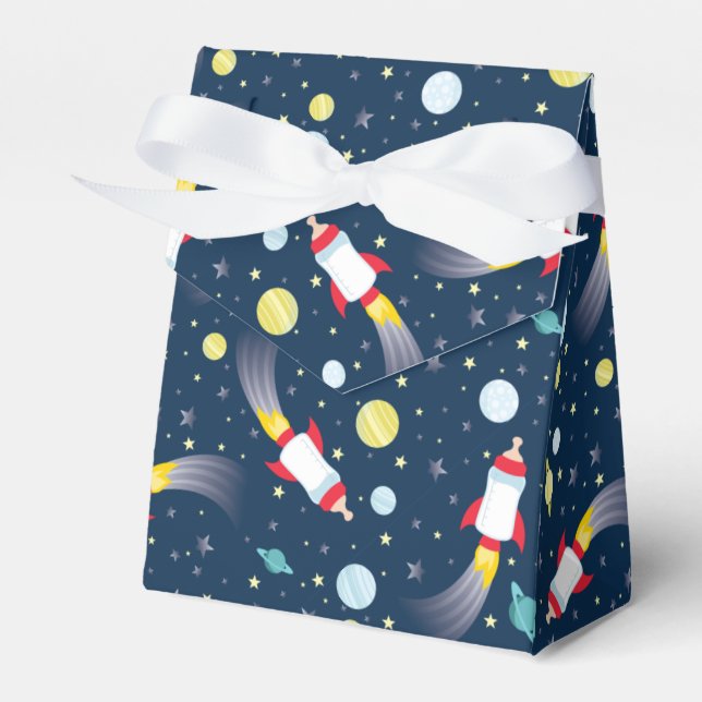 Outer Space Baby Shower Bottle Rocket Spaceship Favor Boxes (Front Side)