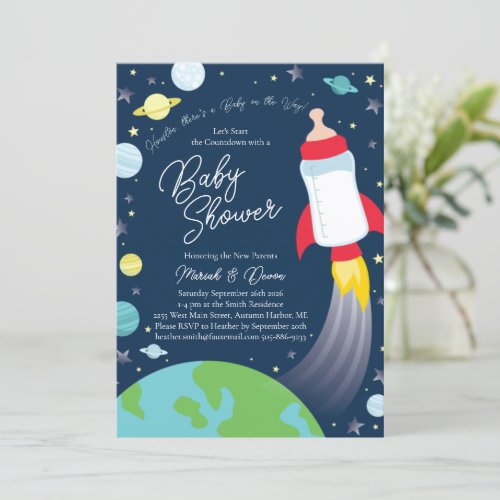 Outer Space Baby Shower Bottle Rocket Spaceship Invitation