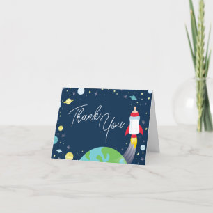 Outer Space Baby Shower Bottle Rocket Spaceship Letterpress Thank You Card