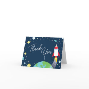 Outer Space Baby Shower Bottle Rocket Spaceship Thank You Card