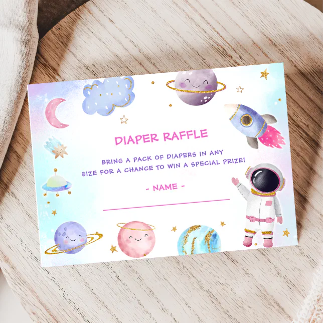 Space Theme Raffle Outer Space Baby Shower Diaper Raffle Ticket Encl Enclosure Card | Zazzle
