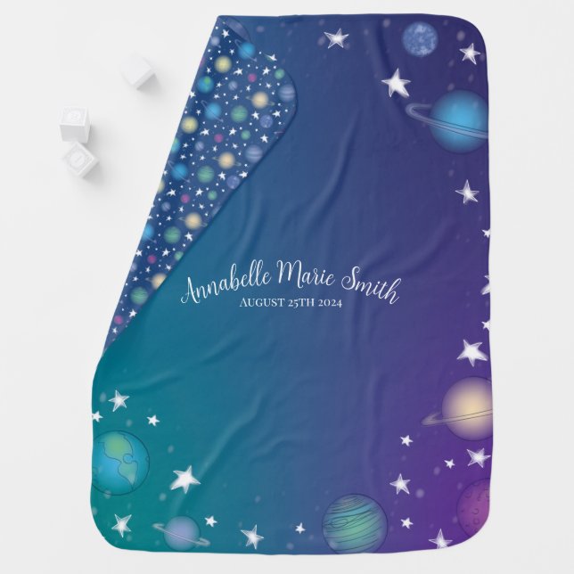 Outer Space Baby Shower Galaxy Blanket (In Situ)