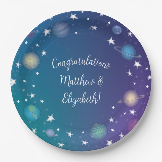 Outer Space Baby Shower Galaxy Paper Plates (Front)