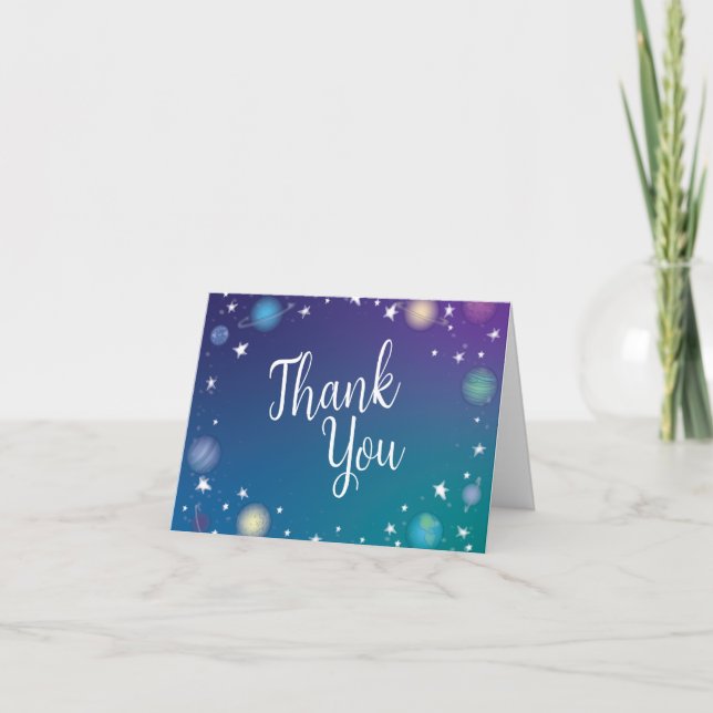 Outer Space Baby Shower Galaxy Thank You Card (Front)