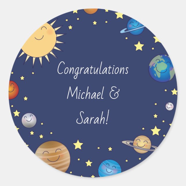 Outer Space Baby Shower Galaxy Universe Stars Classic Round Sticker (Front)