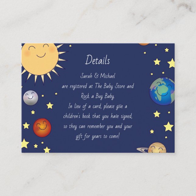 Outer Space Baby Shower Galaxy Universe Stars Enclosure Card (Front)