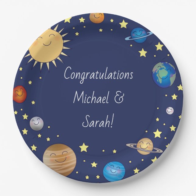 Outer Space Baby Shower Galaxy Universe Stars Paper Plates (Front)
