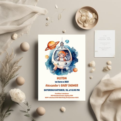 Outer Space Baby Shower Houston We Have A Boy  Invitation
