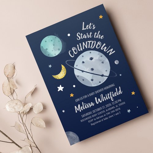 Outer Space Baby Shower Navy Invitation Outer Space Baby Shower Navy Invitation
