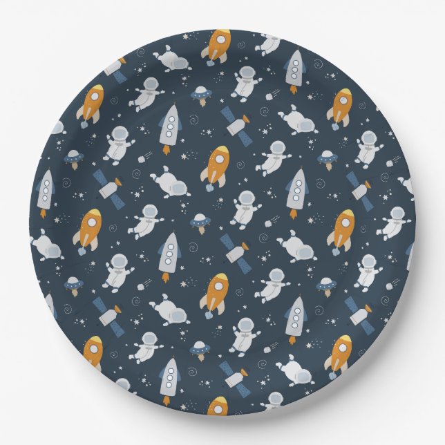 Outer Space Baby Shower Paper Plates Tableware (Front)
