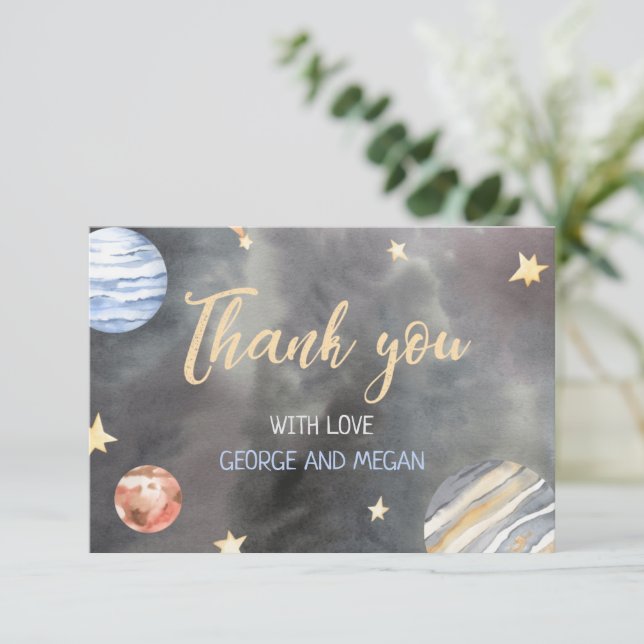 Outer Space Baby Shower Thank You Card (Standing Front)