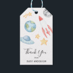 Outer Space Baby Shower Thank You Favor tag<br><div class="desc">Adorable favor tag,  perfect for a baby shower or just to say thank you. Featuring watercolor outer space illustrations. Customize with name,  event date or custom text.</div>