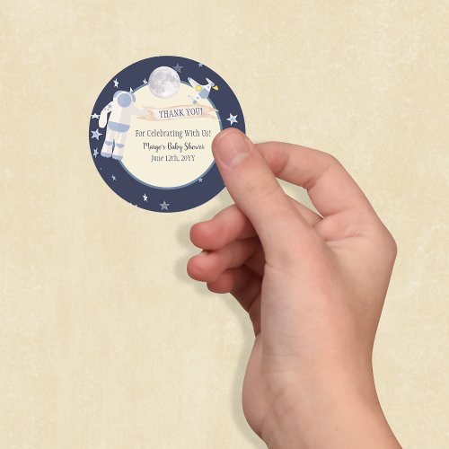 Outer Space Baby Shower Thank You  Yellow Classic Round Sticker