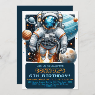 Outer Space Birthday Astronaut Galaxy Planets Invitation