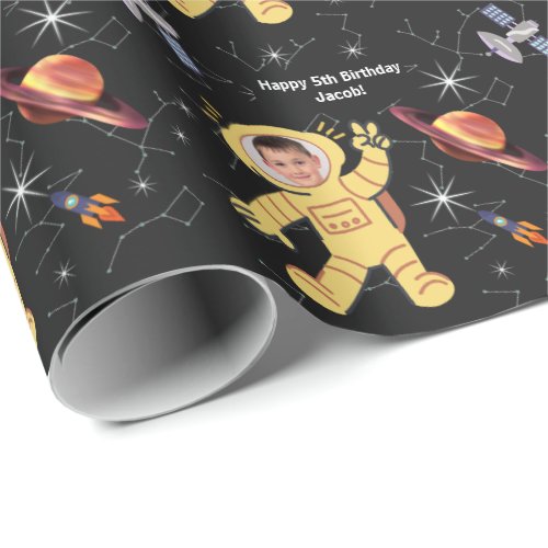 Outer Space Birthday Astronaut Name Age Photo Wrapping Paper