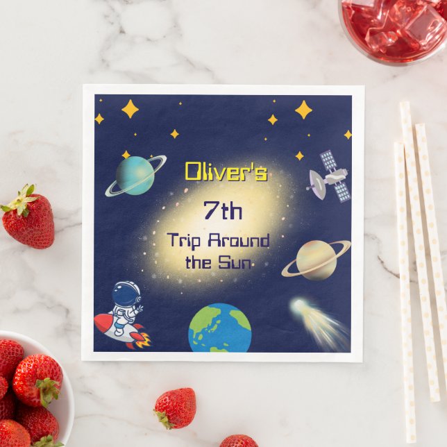 Outer Space Birthday – Astronaut, Rocket & Galaxy  Paper Dinner Napkins (Insitu)