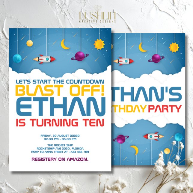 Outer Space Birthday Cosmic Galaxy Party Invitation (Creator Uploaded)