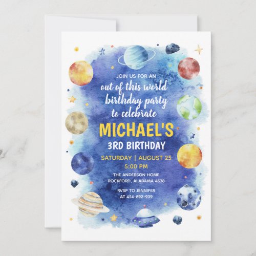 Outer Space Birthday Galaxy Moon Stars Planets  Invitation