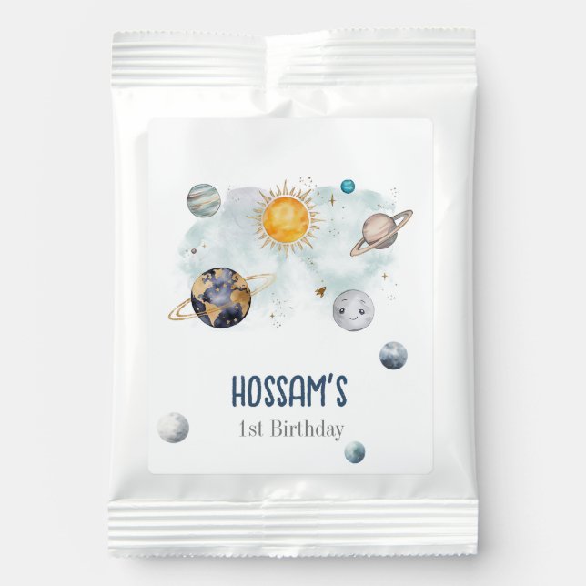 Outer Space Birthday Galaxy Sun Moon Stars Planets Hot Chocolate Drink Mix (Front)