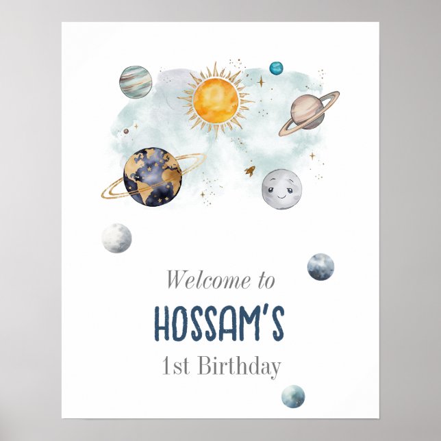 Outer Space Birthday Galaxy Sun Moon Stars Planets Poster (Front)