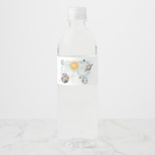 Outer Space Birthday Galaxy Sun Moon Stars Planets Water Bottle Label