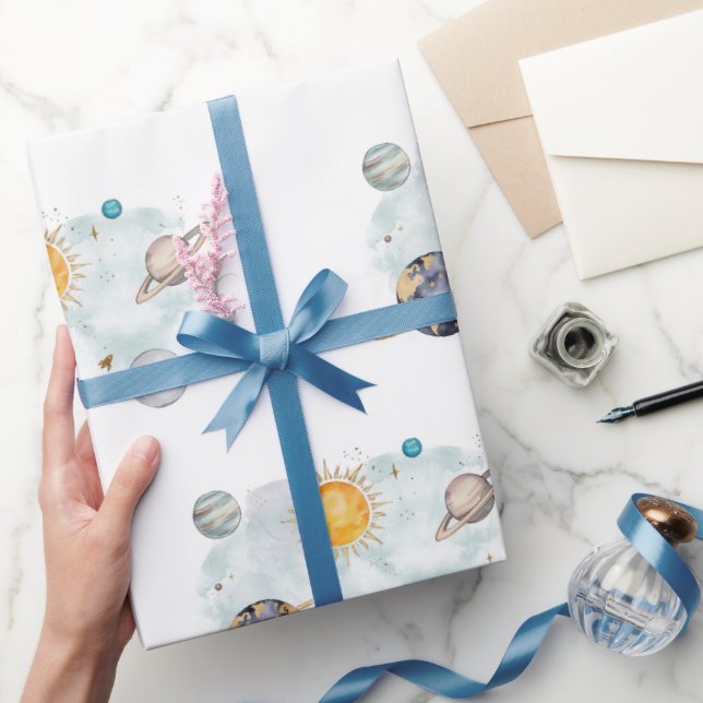 Outer Space Birthday Galaxy Sun Moon Stars Planets Wrapping Paper (Gifting)