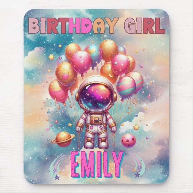 Outer Space Birthday Girl Flight Crew Mouse Pad (Front)