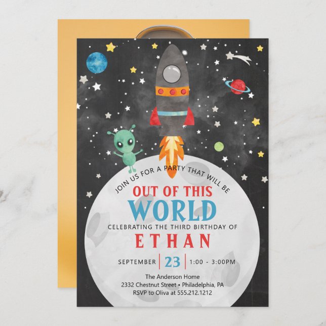 Outer Space Birthday Invitation Any Age with Photo (Front/Back)