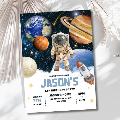 Outer Space Birthday Invitation, Astronaut Galaxy Foil Invitation