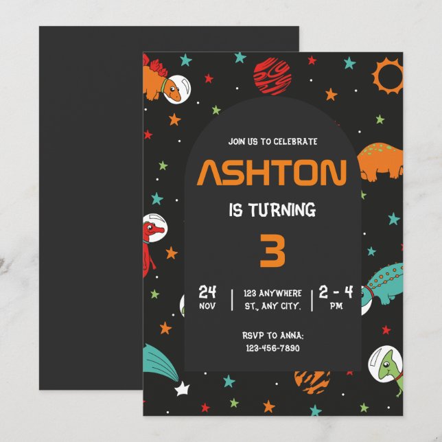 Outer Space Birthday Invitation, Astronaut Kids Invitation (Front/Back)