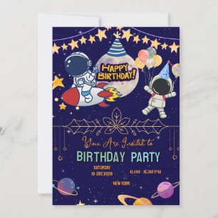 Outer Space Birthday Invitation   Astronaut Rocket